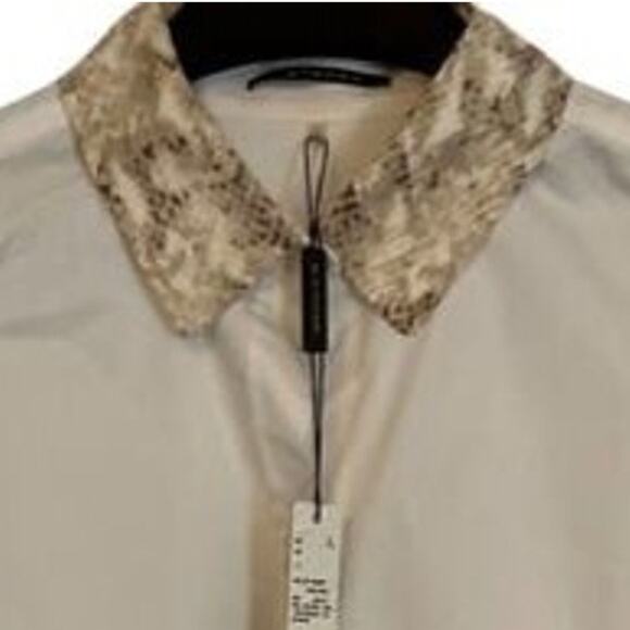 Elie Tahari Blouse Womens Size L White Long Sleeve Button Front Animal Print NWT - Picture 2 of 7